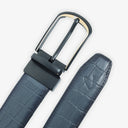 HARRISON CROCC PRINT LEATHER BELT NAVY