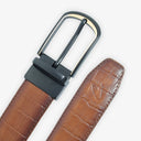 HARRISON CROCC PRINT LEATHER BELT TAN